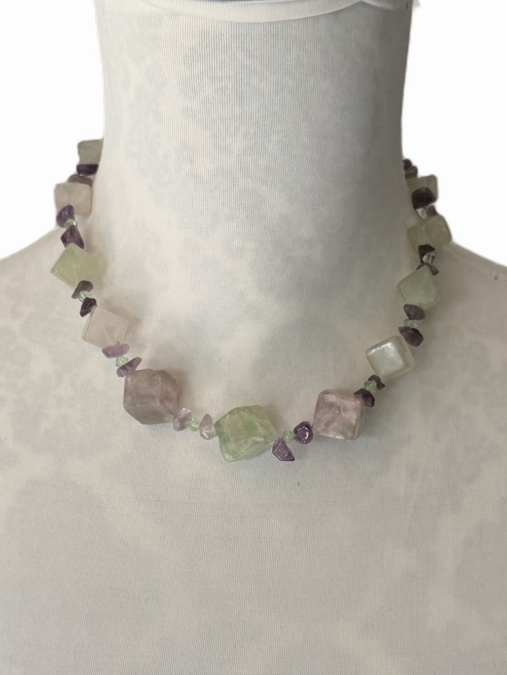 Artisan Fluorite Chip & Nugget Beaded Necklace | Handmade Genuine Gemstones - Picture 3 of 6
